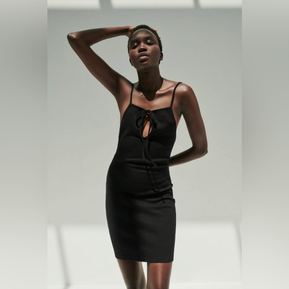 ZARA ribbed black mini dress with slit